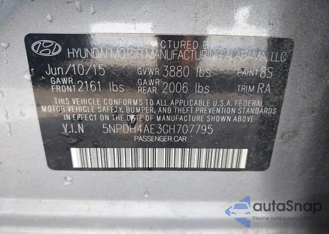 2016 Hyundai Elantra Se from USA, damaged, VIN 5NPDH4AE3GH707795